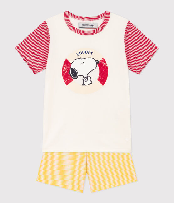 Pijama corto Petit Bateau X Snoopy de algodón para niño/niña blanco MARSHMALLOW/blanco MULTICO