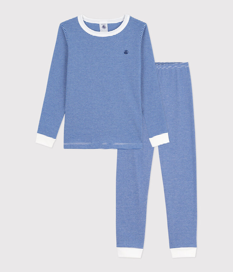 Pijama infantil de algod&oacute;n con pierna muy ajustada a rayas azul/blanco