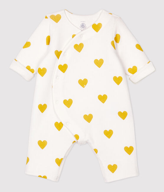 Mono largo de corazones amarillos de bebé niña de algodón orgánico blanco MARSHMALLOW/amarillo OCRE