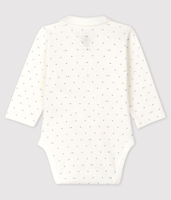 Bodi con cuello de manga larga para bebé blanco MARSHMALLOW/azul ACIER