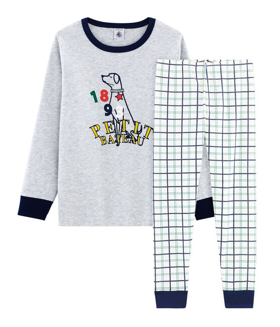 Pijama de acanalado y tela túbica para niño blanco MARSHMALLOW/blanco MULTICO