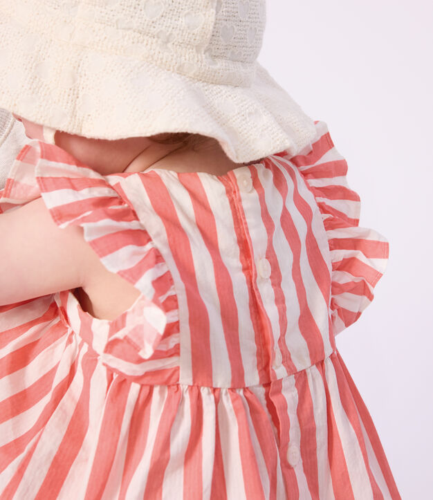 Vestido de algod&oacute;n sin mangas y pololo a rayas para beb&eacute; rosa/blanco