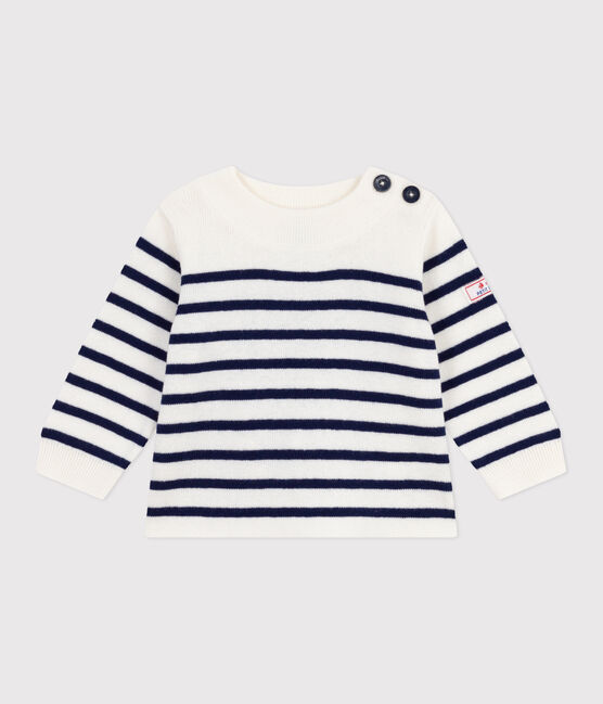 Jersey de lana y algodón con rayas marineras para bebé azul MARSHMALLOW/ SOIR