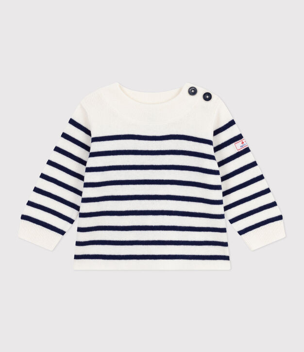 Jersey de lana y algod&oacute;n con rayas marineras para beb&eacute; azul/azul