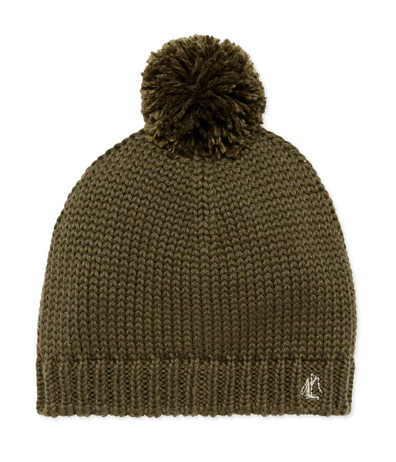 Gorro con pompón en lana de mezcla verde CROCODILE