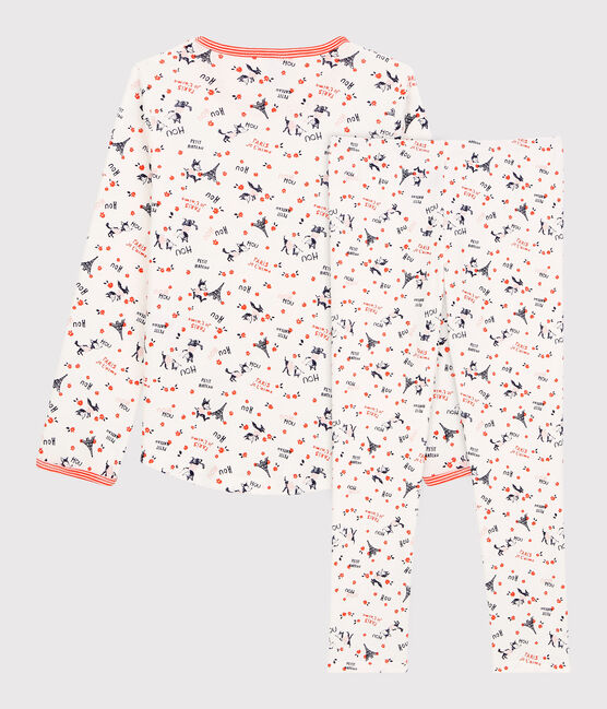 Pijama con estampado de París de niña de algodón orgánico blanco MARSHMALLOW/blanco MULTICO