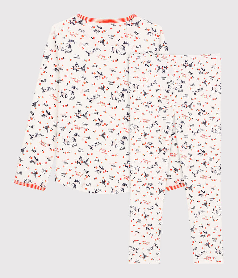 Pijama con estampado de Par&iacute;s de ni&ntilde;a de algod&oacute;n org&aacute;nico blanco MARSHMALLOW/blanco MULTICO