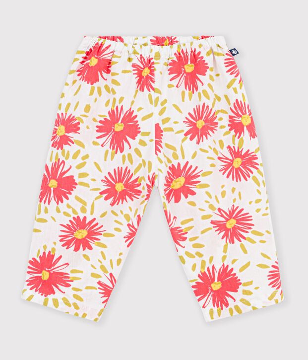 Pantal&oacute;n de algod&oacute;n con estampado de flores para beb&eacute; blanco/multicolor