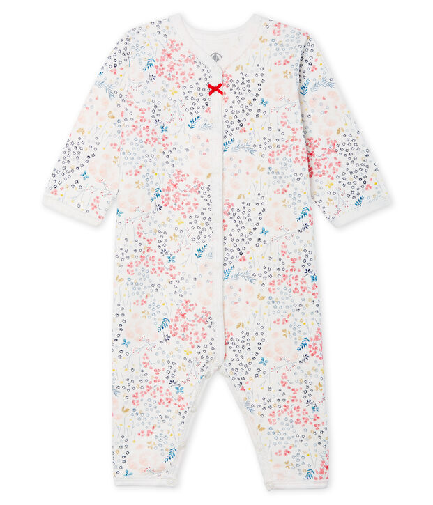 Pijama sin pies de ecol&oacute;gico con forro para beb&eacute; blanco/rosa/multicolor
