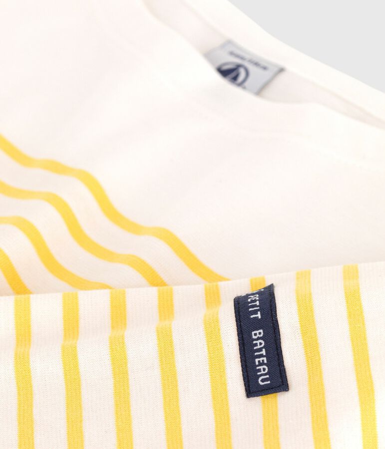 Camiseta marinera infantil de algod&oacute;n de manga larga blanco/amarillo
