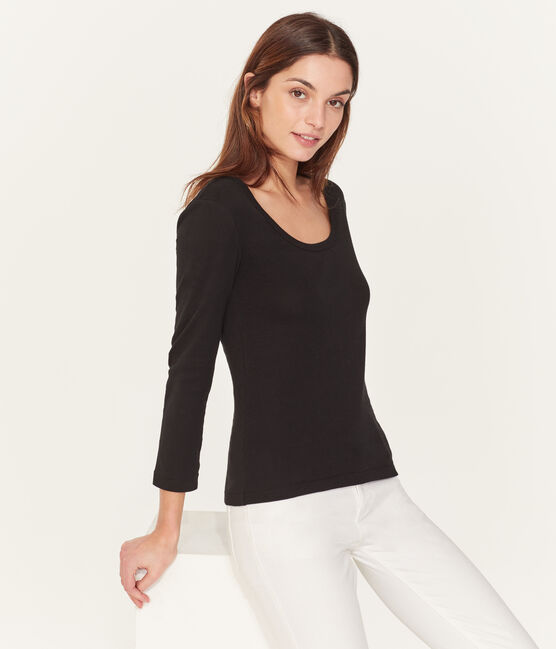 Camiseta manga 3/4 para mujer negro NOIR
