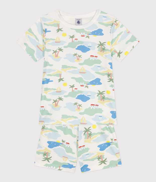 Pijama infantil corto de algod&oacute;n con estampado blanco/multicolor