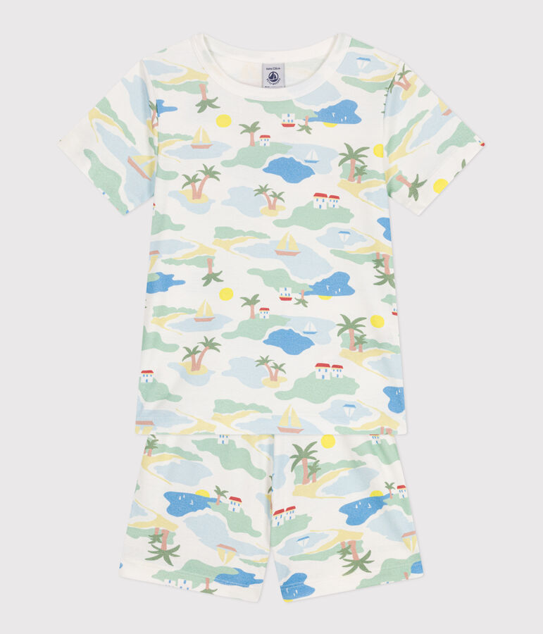 Pijama infantil corto de algod&oacute;n con estampado blanco/multicolor