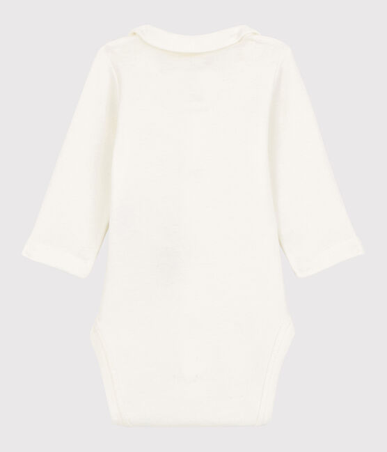 Body con cuello bordado de bebé de algodón biológico blanco MARSHMALLOW