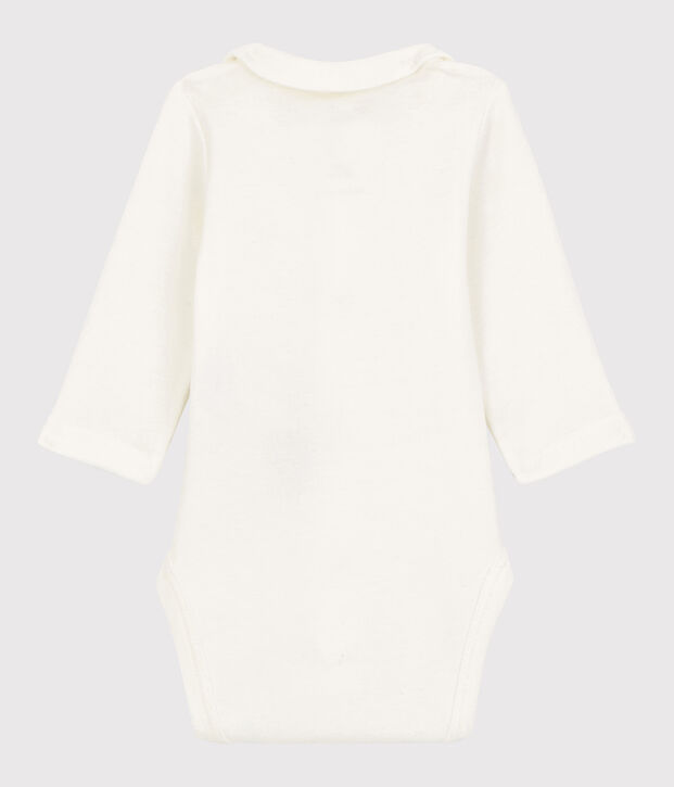 Body con cuello bordado de beb&eacute; de algod&oacute;n biol&oacute;gico blanco