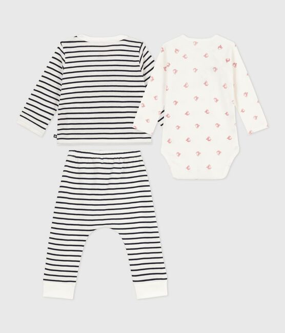 Conjunto de 3 piezas con marinera y body con estampado de barcos para bebé blanco MARSHMALLOW/azul SMOKING