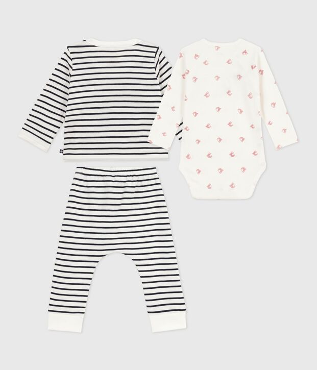 Conjunto de 3 piezas con marinera y body con estampado de barcos para beb&eacute; blanco/azul