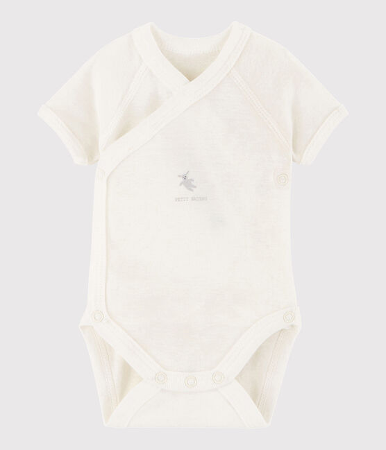 Bodi cruzado de manga corta de bebé niña/niño blanco MARSHMALLOW