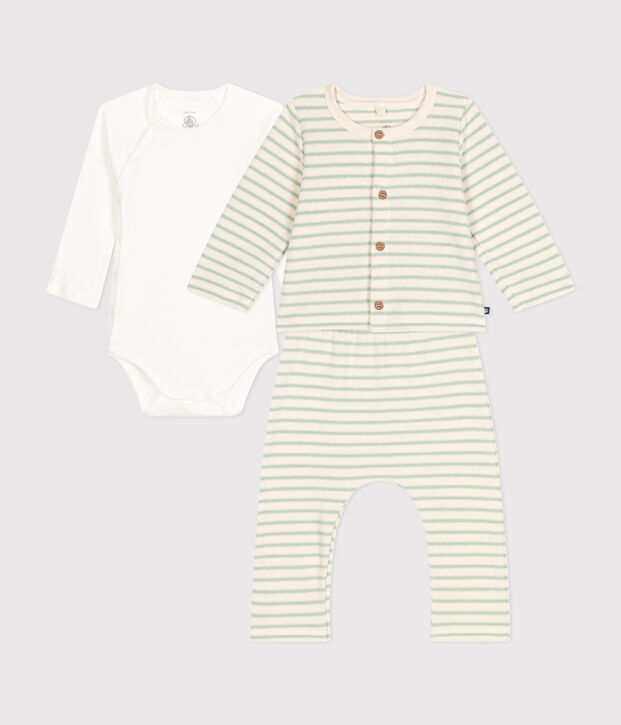 Conjunto de beb&eacute; de 3 piezas de rizo de beb&eacute; crudo/verde