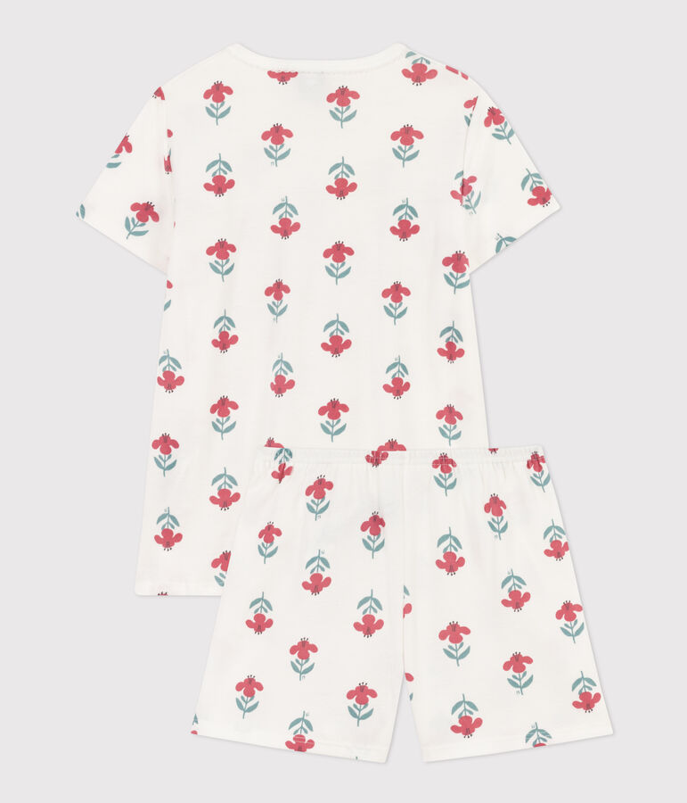 Pijama corto de algod&oacute;n con flores y corona para ni&ntilde;a blanco/multicolor
