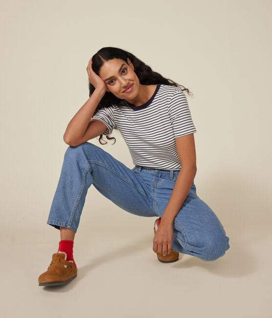 Camiseta La Icónica de algodón a rayas para mujer blanco MARSHMALLOW/azul SMOKING