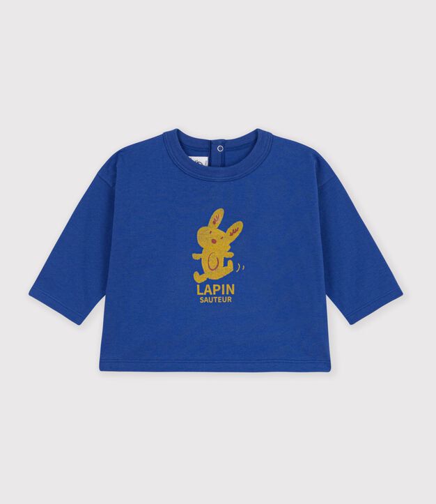 Camiseta de algod&oacute;n de manga larga lisa con estampado para beb&eacute; azul