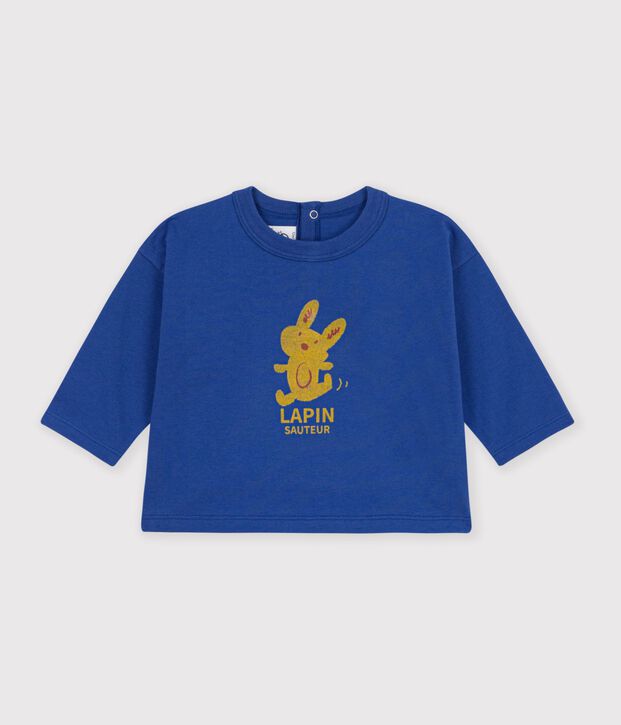 Camiseta de algod&oacute;n de manga larga lisa con estampado para beb&eacute; azul