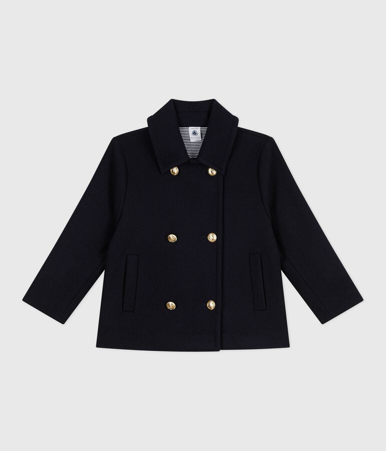 Gab&aacute;n infantil liso de pa&ntilde;o de lana azul