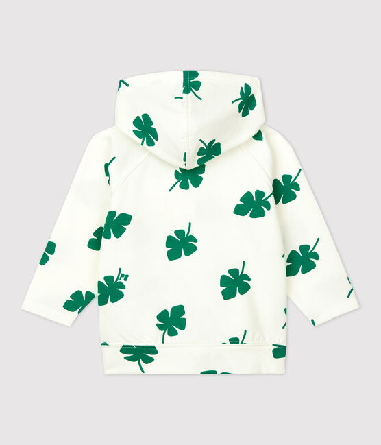 Sudadera con capucha con estampado vegetal de muletón de bebé blanco MARSHMALLOW/verde GAZON