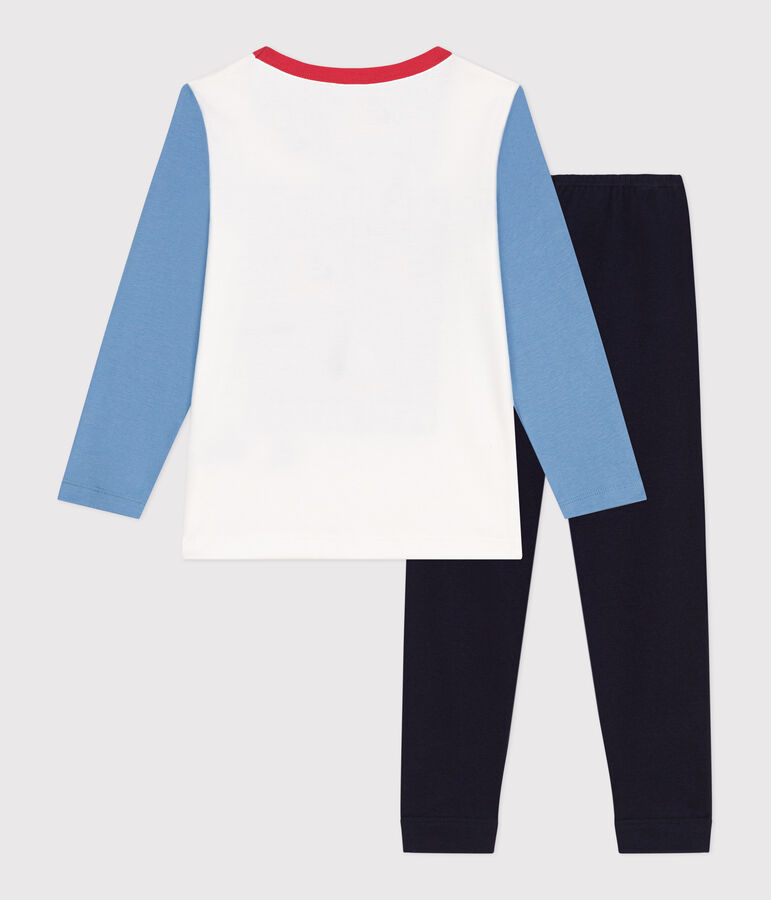 Pijama infantil de manga larga de algod&oacute;n azul SMOKING/blanco MULTICO