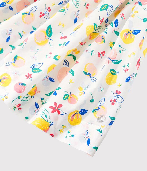 Vestido de manga corta de popelina de ni&ntilde;a blanco/multicolor