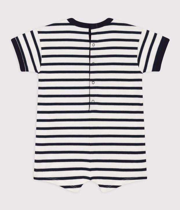 Mono corto de punto grueso con rayas marineras para beb&eacute; blanco/azul