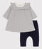 Vestido y legging de túbico de algodón con rayas marineras para bebé blanco MARSHMALLOW/azul SMOKING