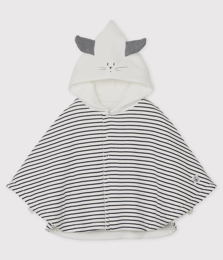 Capa a rayas con capucha de beb&eacute; de algod&oacute;n org&aacute;nico blanco/azul
