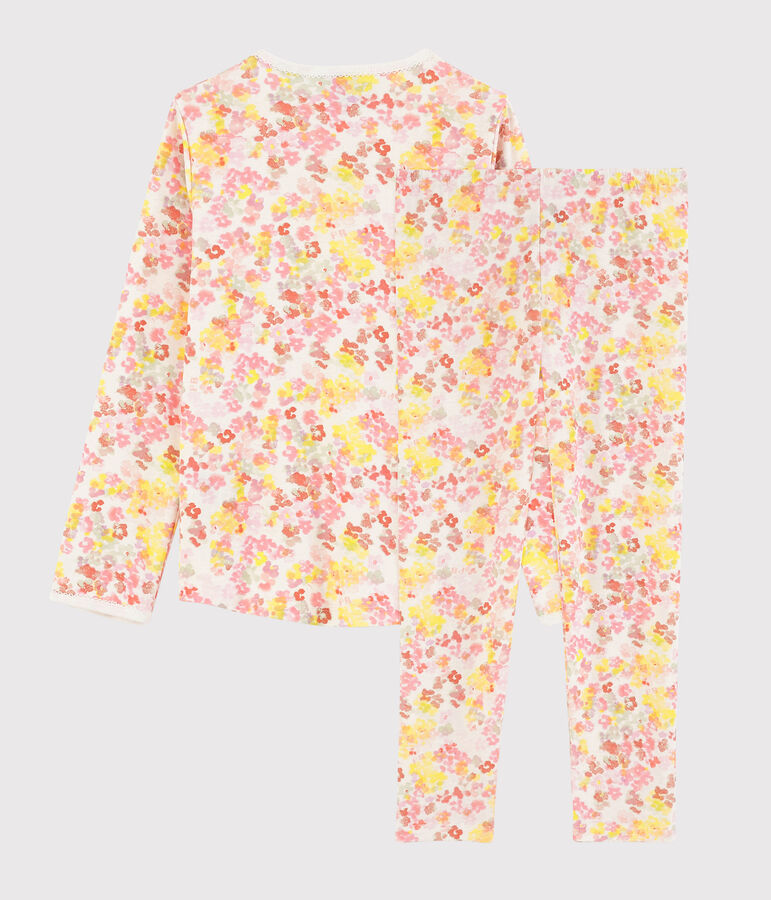 Pijama de flores de acuarela de ni&ntilde;a de algod&oacute;n blanco/multicolor