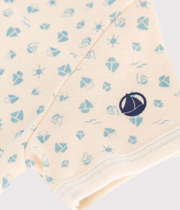 Pelele corto de algod&oacute;n para beb&eacute; crudo/azul