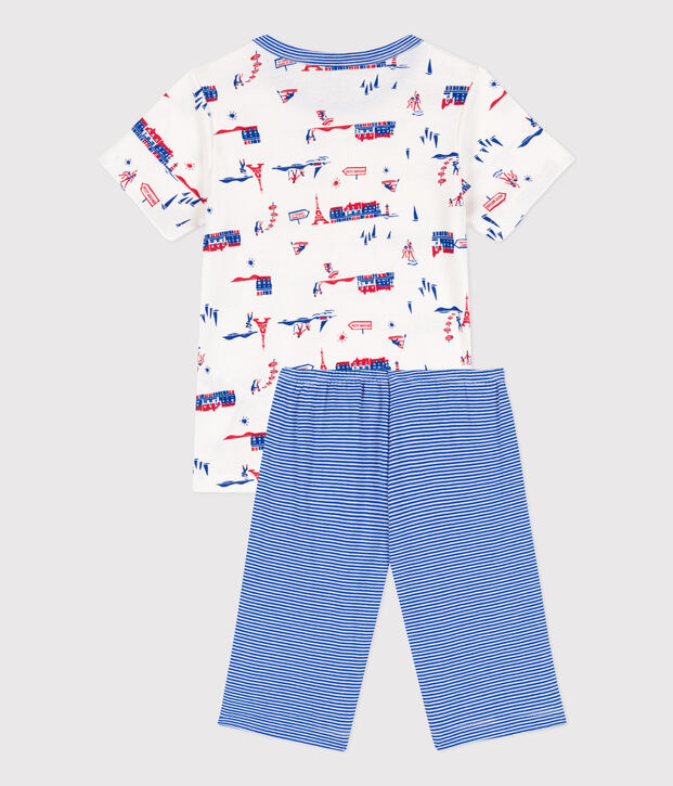 Pijama corto Par&iacute;s de algod&oacute;n para ni&ntilde;o blanco/multicolor