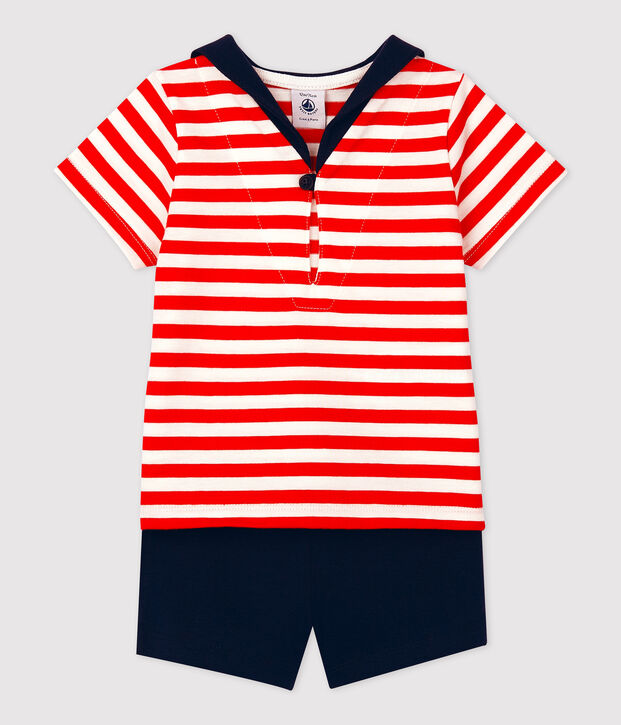 Conjunto de dos piezas de estilo marinero para beb&eacute; rojo/multicolor