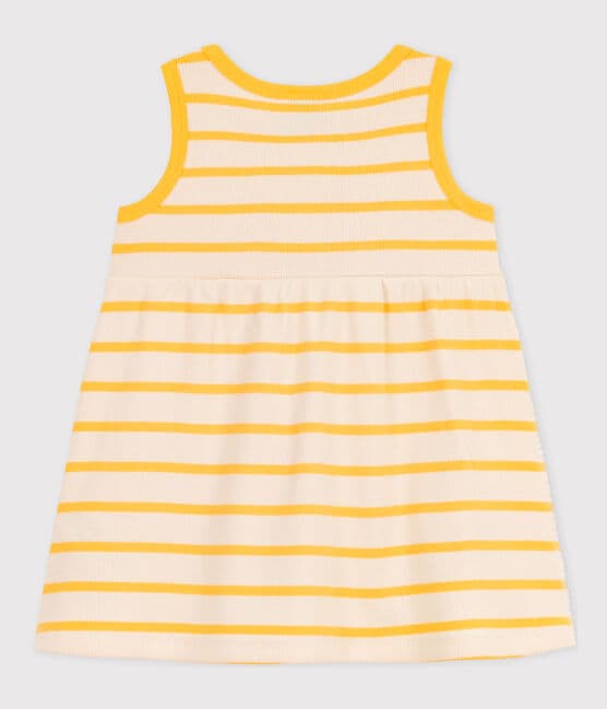 Vestido sin mangas de punto de canalé a rayas para bebé amarillo AVALANCHE/blanco DAISY