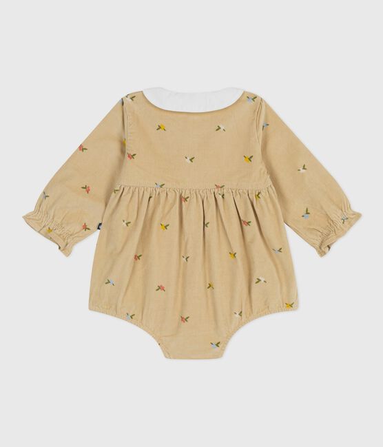 Mono corto de pana con estampado de flores para bebé beige CAJOU/ MULTICO