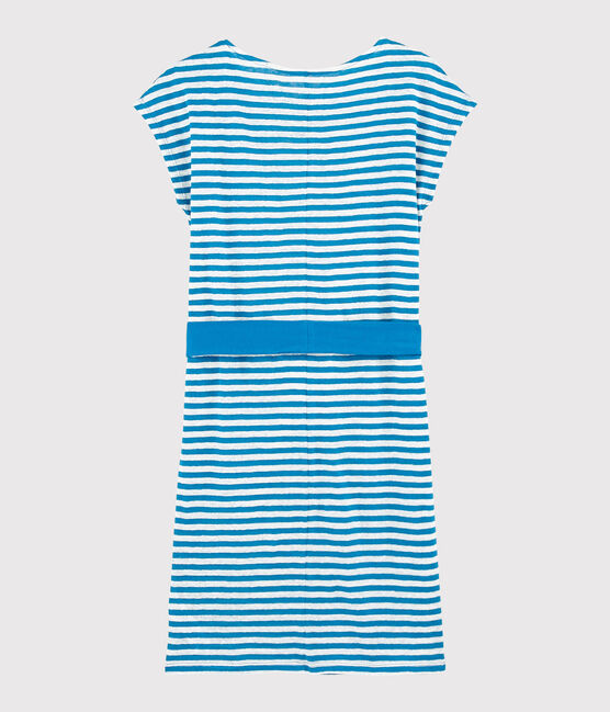 Vestido de lino de rayas de mujer azul MYKONOS/blanco MARSHMALLOW