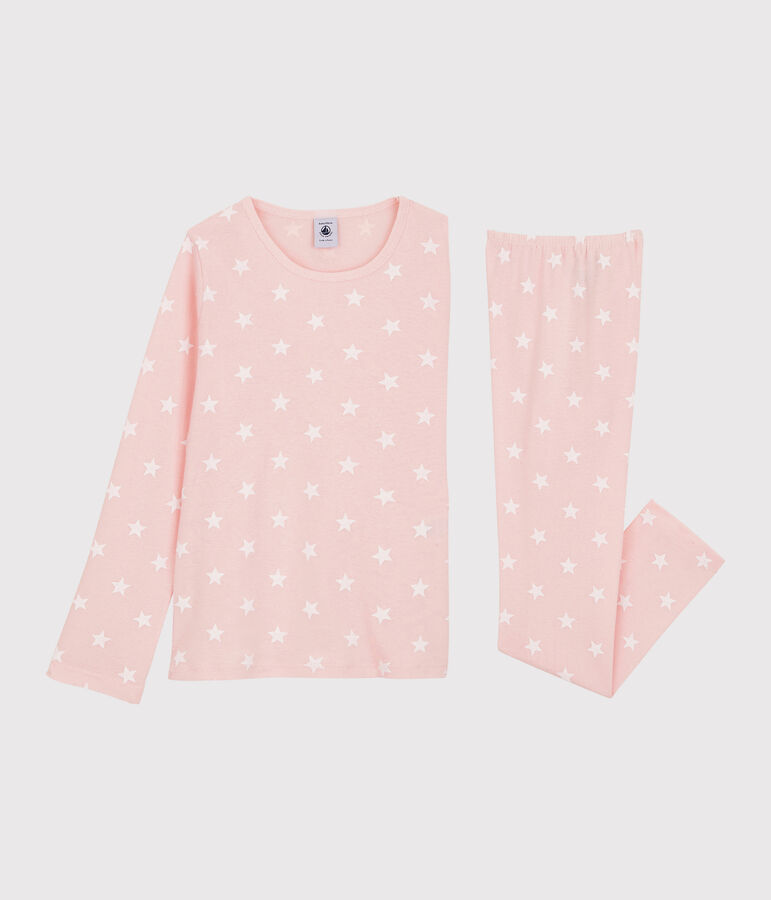 Pijama con estampado de estrellas de ni&ntilde;a de algod&oacute;n rosa/blanco