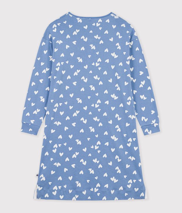 Camis&oacute;n de algod&oacute;n con cuello mao y estampado de corazones para mujer azul/blanco