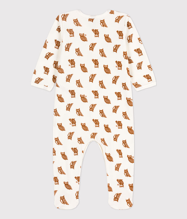 Pelele de terciopelo con b&uacute;hos para beb&eacute; blanco MARSHMALLOW/ ECUREUIL