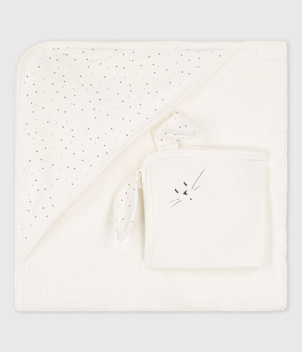 Toalla de ba&ntilde;o de algod&oacute;n org&aacute;nico de beb&eacute; blanco/multicolor
