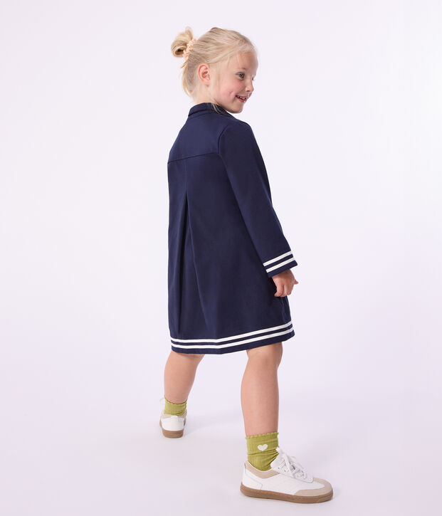 Vestido infantil liso de manga larga de algod&oacute;n SMOKING