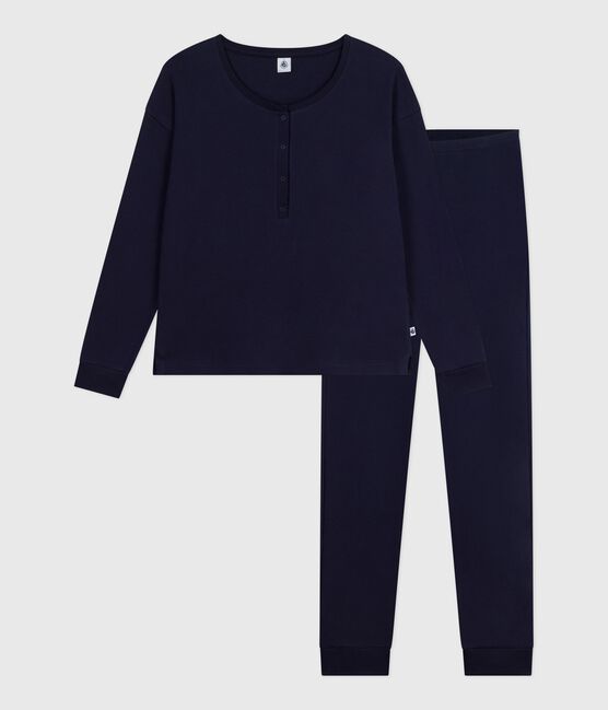 Pijama liso de algodón para mujer azul SMOKING
