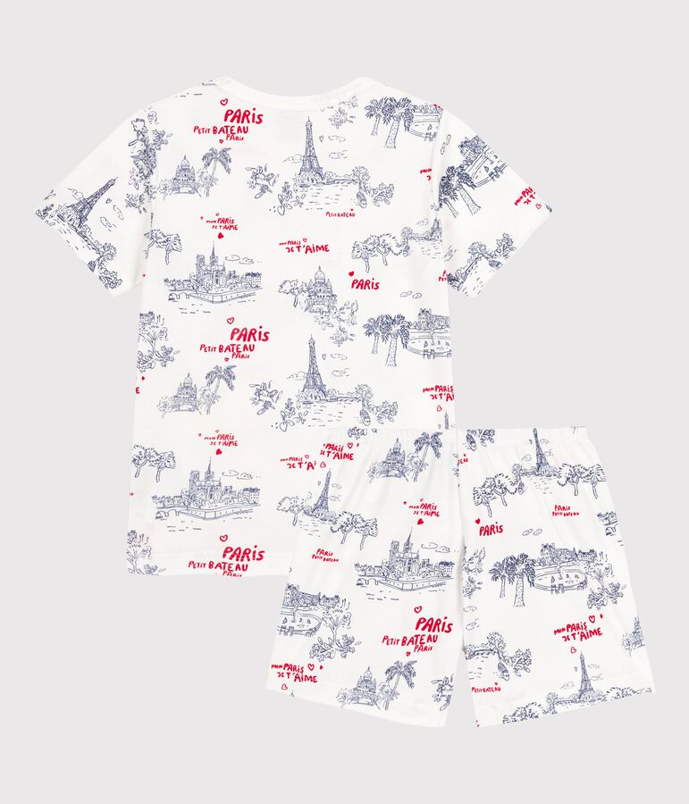 Pijama corto de algod&oacute;n para ni&ntilde;o/ni&ntilde;a blanco/multicolor