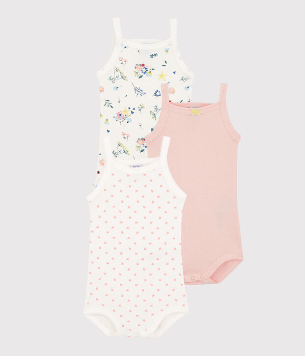 Tres bodis con tirantes para beb&eacute; de ni&ntilde;a multicolor