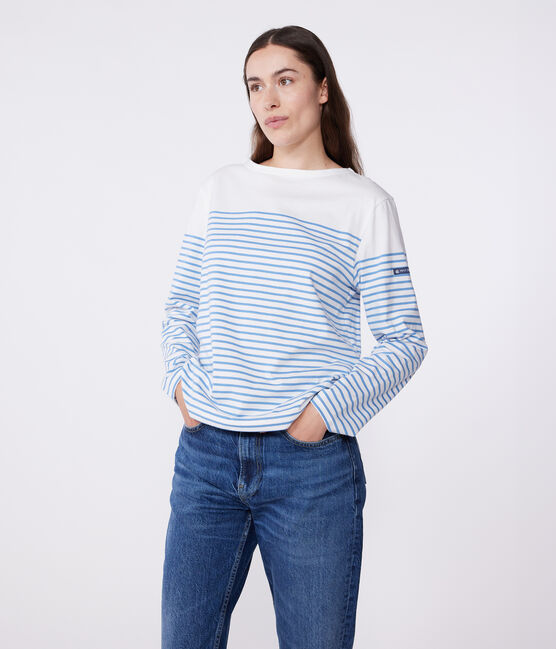 Camiseta marinera de algodón de manga larga para mujer blanco MARSHMALLOW/azul ALASKA